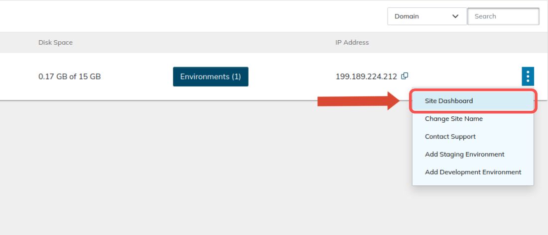 Log in to your Nexcess account and navigate to your WordPress hosting plan from the Plans page. Then, access your newly created website’s Site Dashboard, like shown below.