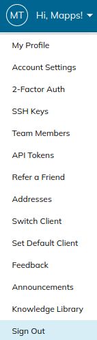 After logging in, select the top-right corner drop-down menu. Depending on the user's level of permission, the items in this list differ for each user.