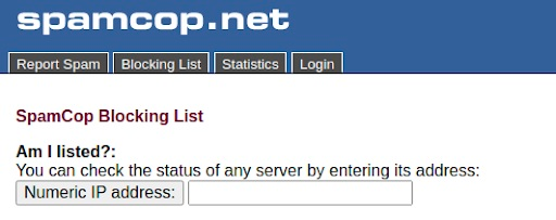 SpamCop IP blacklist form
