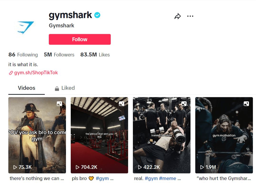 The Gymshark TikTok page.