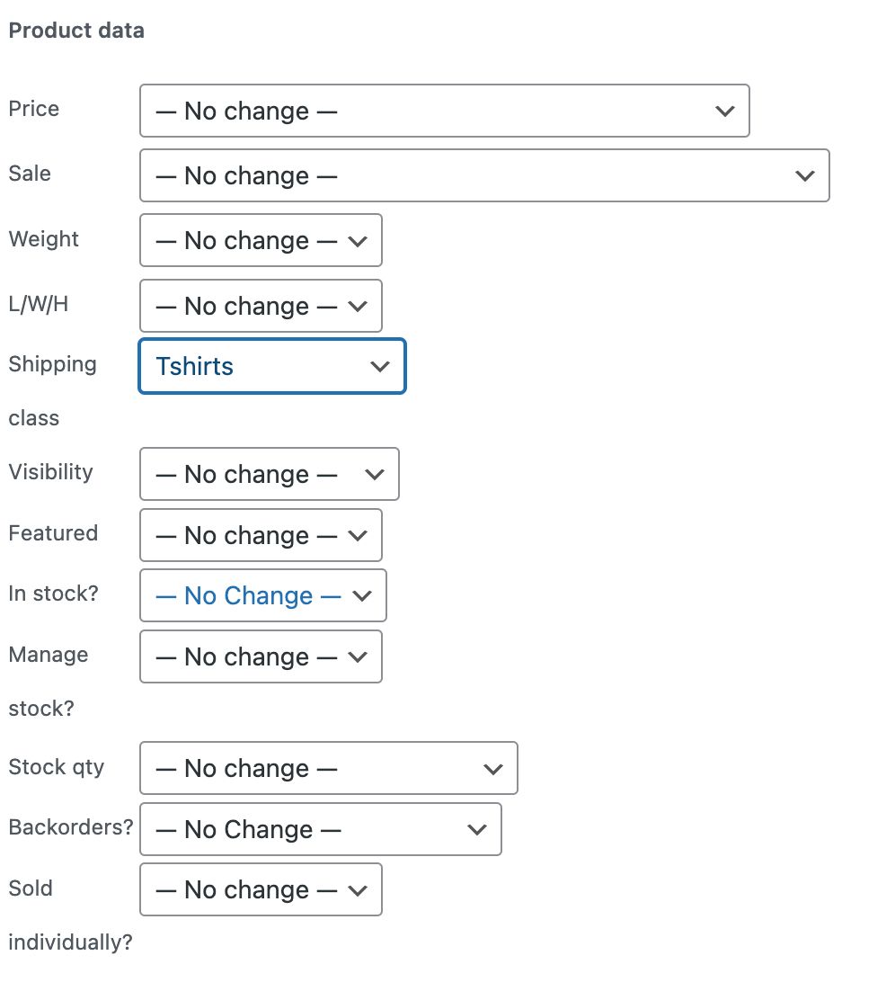 Editing shipping classes in the bulk editor