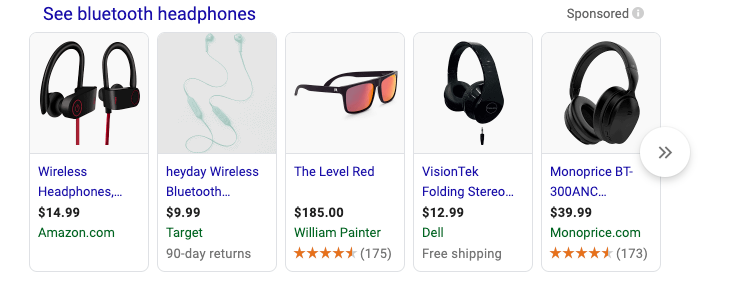 Ecommerce SERP sponsored carousel results