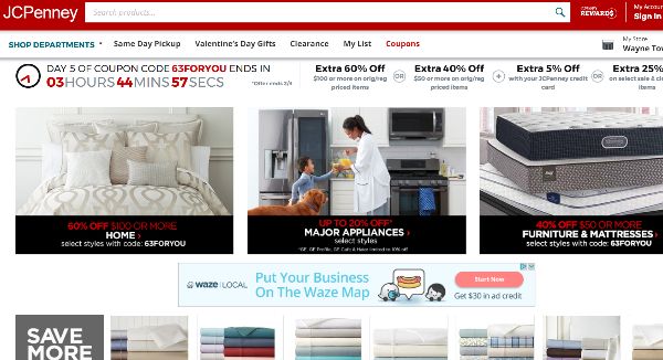 Screenshot of JCPenney’s homepage.