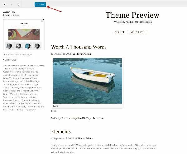 A theme preview from an old WordPress version.