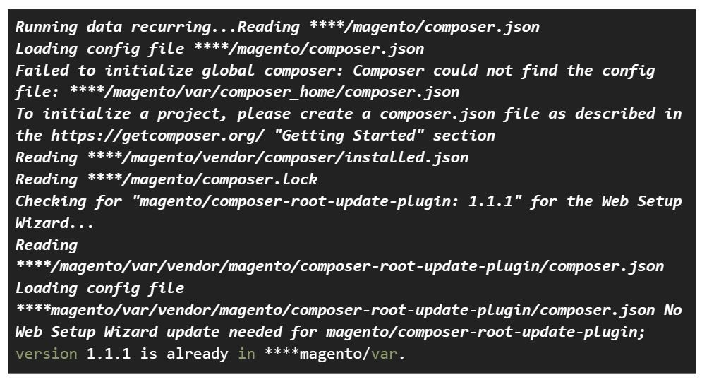 When running a command php bin/magento setup:upgrade in Magento 2, you could encounter the following composer error.
