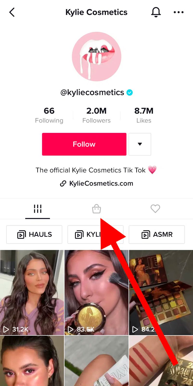 Kylie Cosmetics TikTok shop.