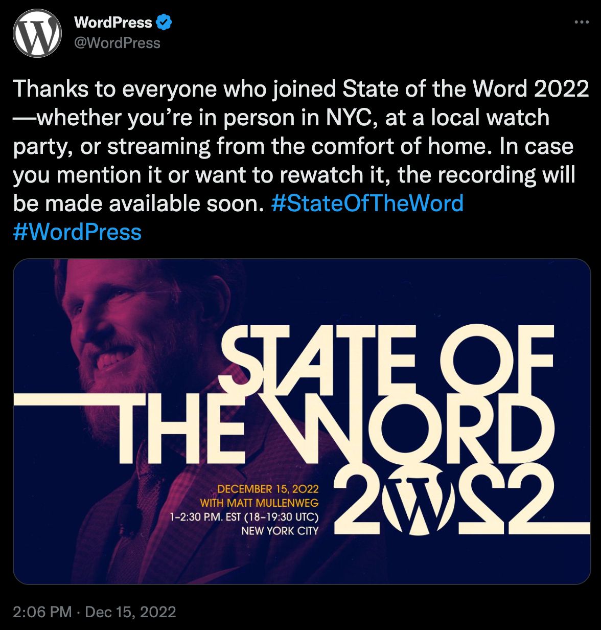State of the Word tweet