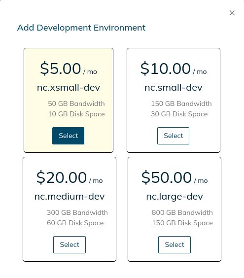 Choose one of the four plans shown based on the disk space and bandwidth required.