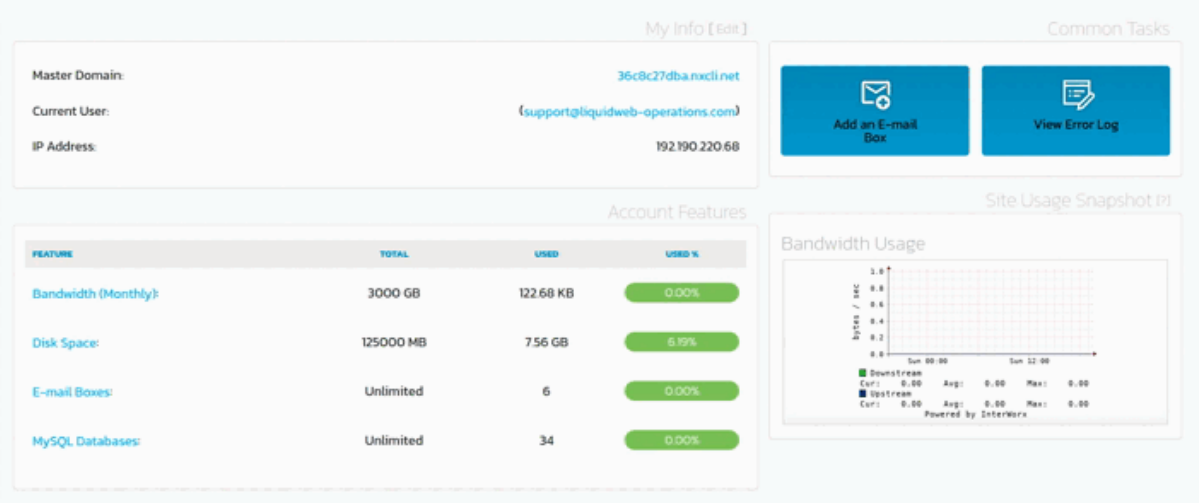 The SiteWorx Control Panel screen will appear.