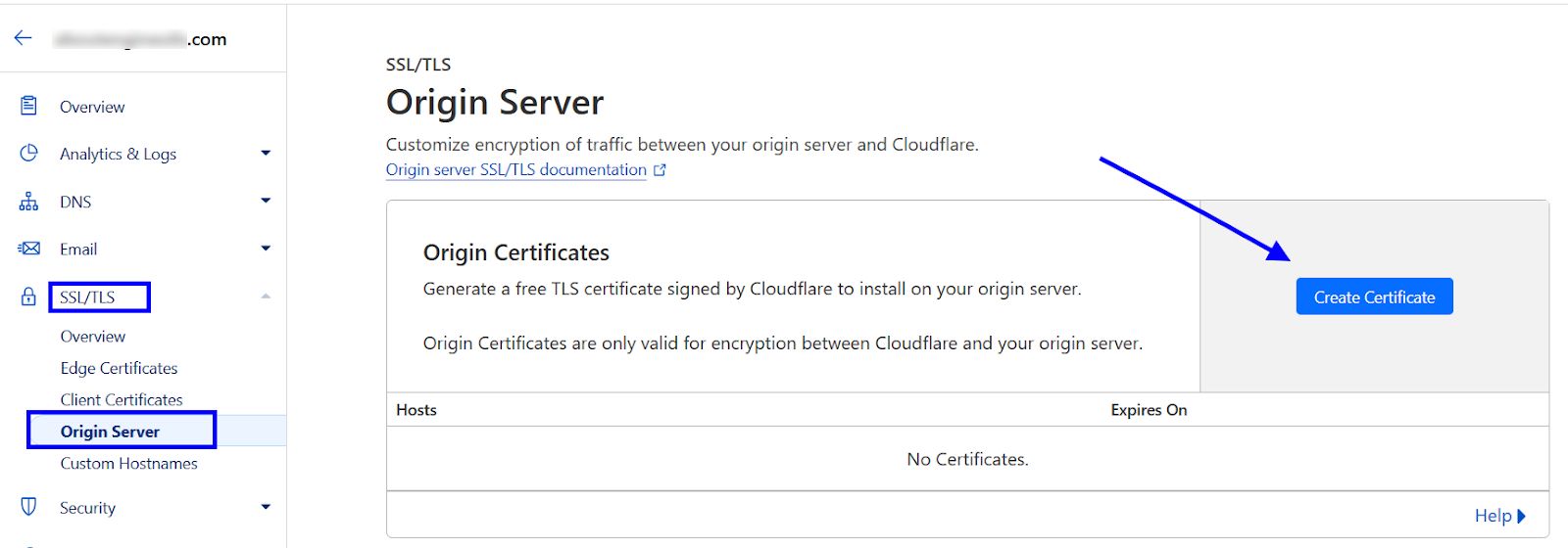 Creating an Origin CA certificate.