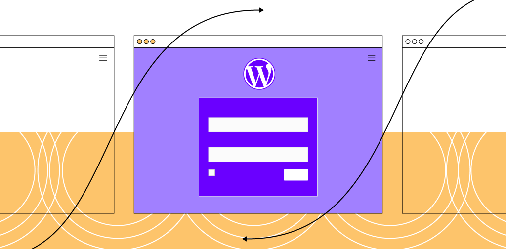 Illustration of WordPress admin dashboard in a web browser window