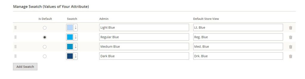 Configure the swatch values of your Magento product attribute.