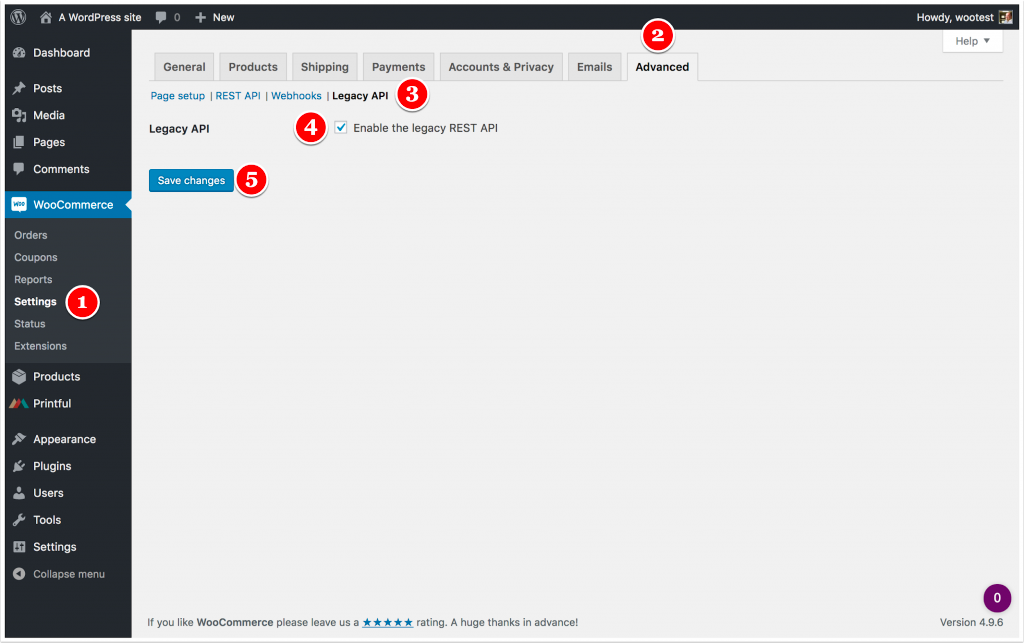 Activate the Legacy API in WooCommerce