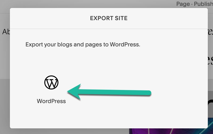 The Export button will pop up a new window showing the export options. Click on WordPress to start. the export. 