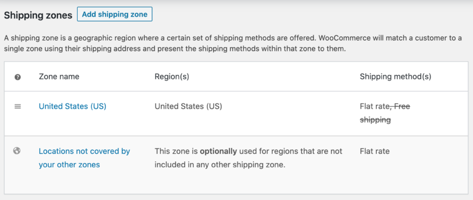 The "add shipping zone" screen