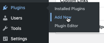 Plugin menu with the Add New option selected