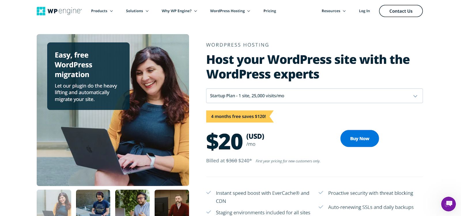 WP Engine WordPress hosting page.