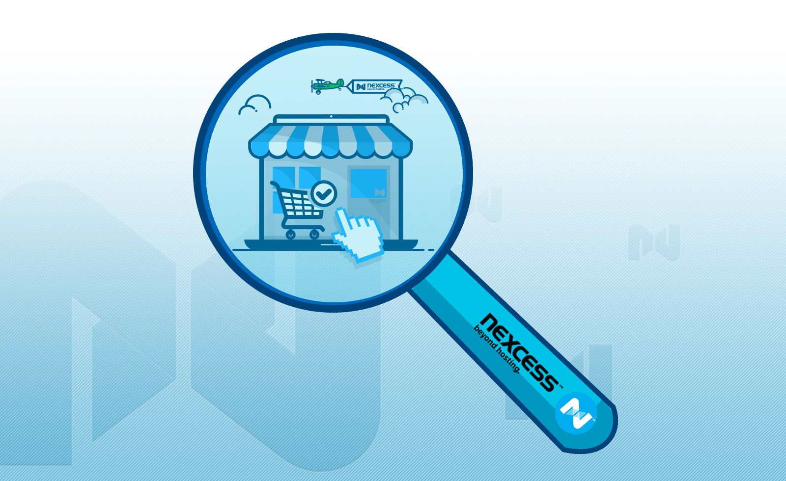 Ecommerce SEO: A Complete Guide, a magnifying glass over a storefront