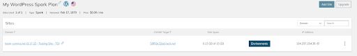 Locate the plan for which you want to create a staging environment. You should see a tab that says Environments.