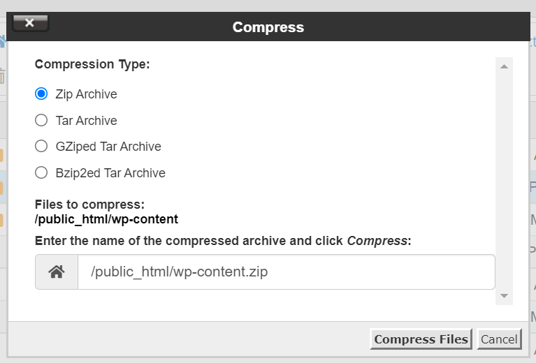 Compress the wp-content to a tar gzipped file