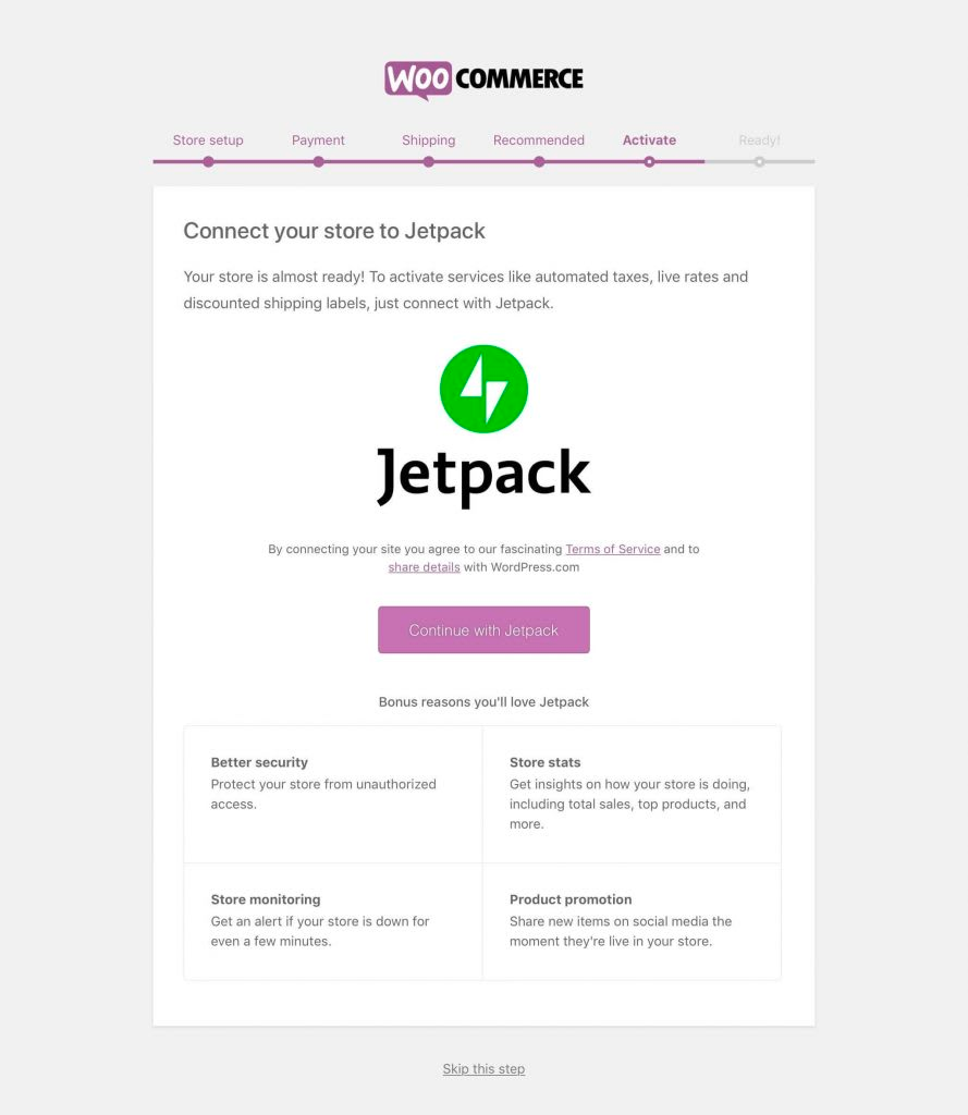 Activating JetPack on WordPress with WooCommerce