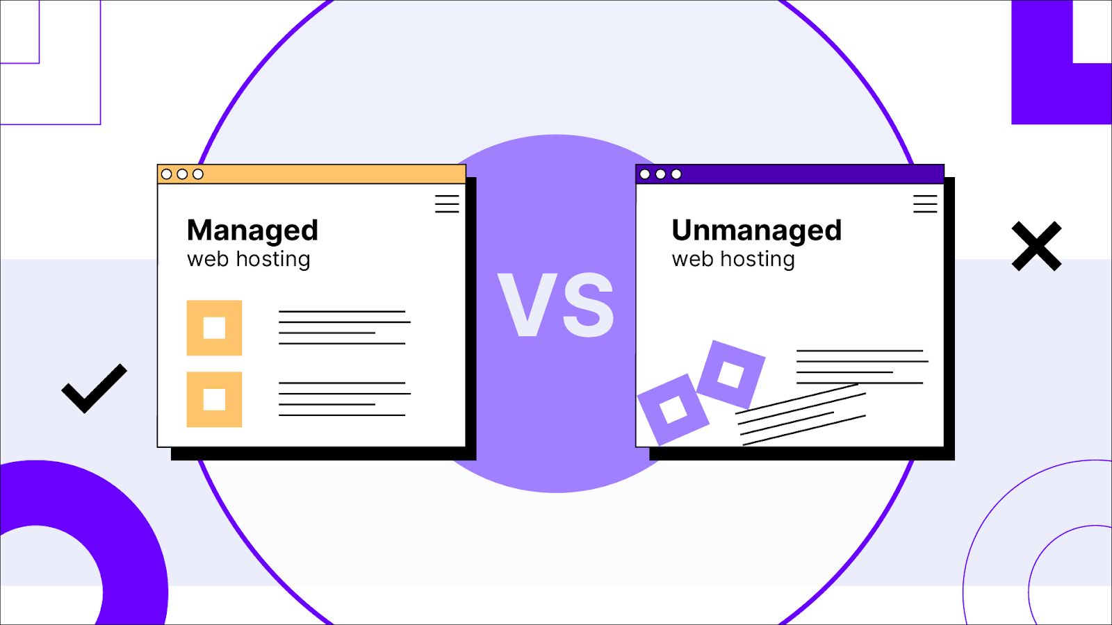 Managed vs unmanaged web hosting.