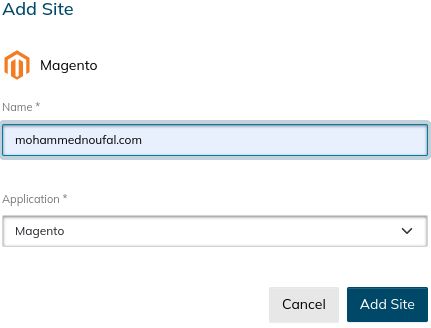 After filling in the Name and Application fields on the Add Site window, click the Add Site button.
