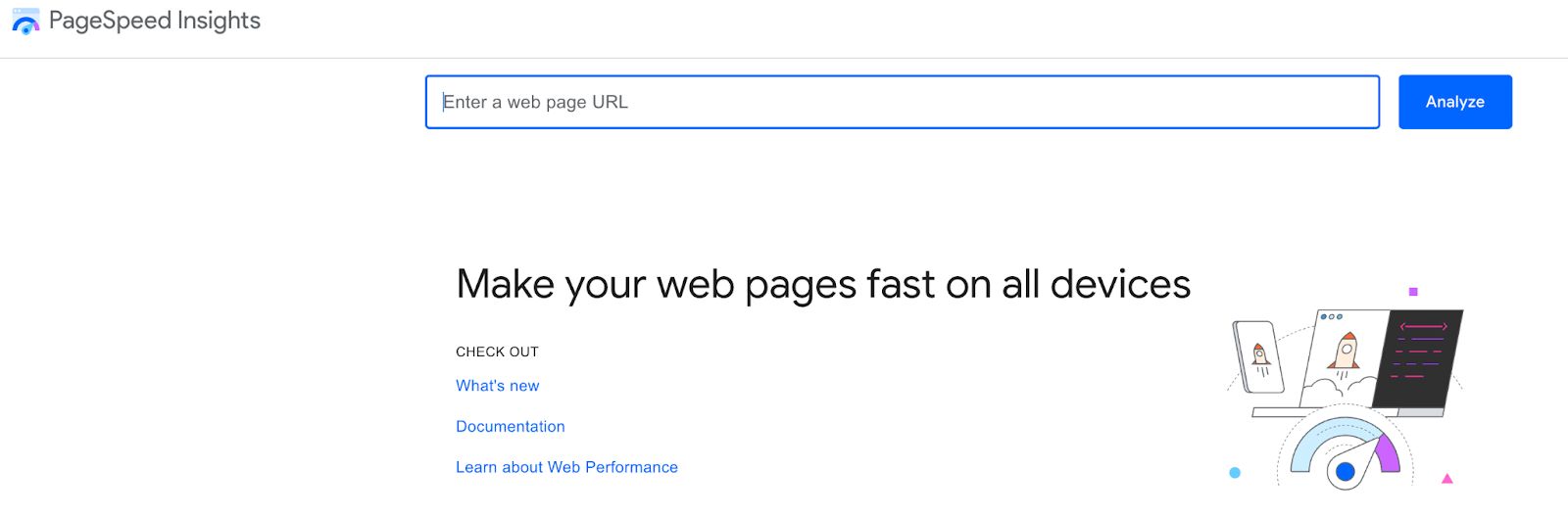 The homepage for Google PageSpeed Insights prompts you to input a URL.