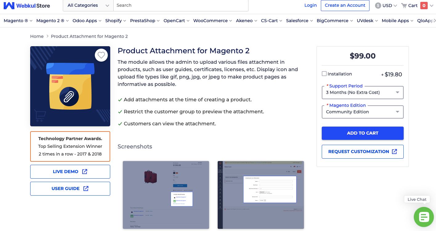 Webkul’s Magento product attachments extension is the best for managing product attachments’ visibility and display.