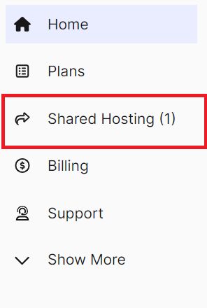 The first step is to log into your Nexcess Client Portal using the link my.nexcess.net URL. After logging in, you would need to navigate to the Shared Hosting tab on the menu to the left as seen in the image.