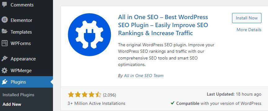 Install the All in One SEO plugin as a first step to creating a sitemap in WordPress