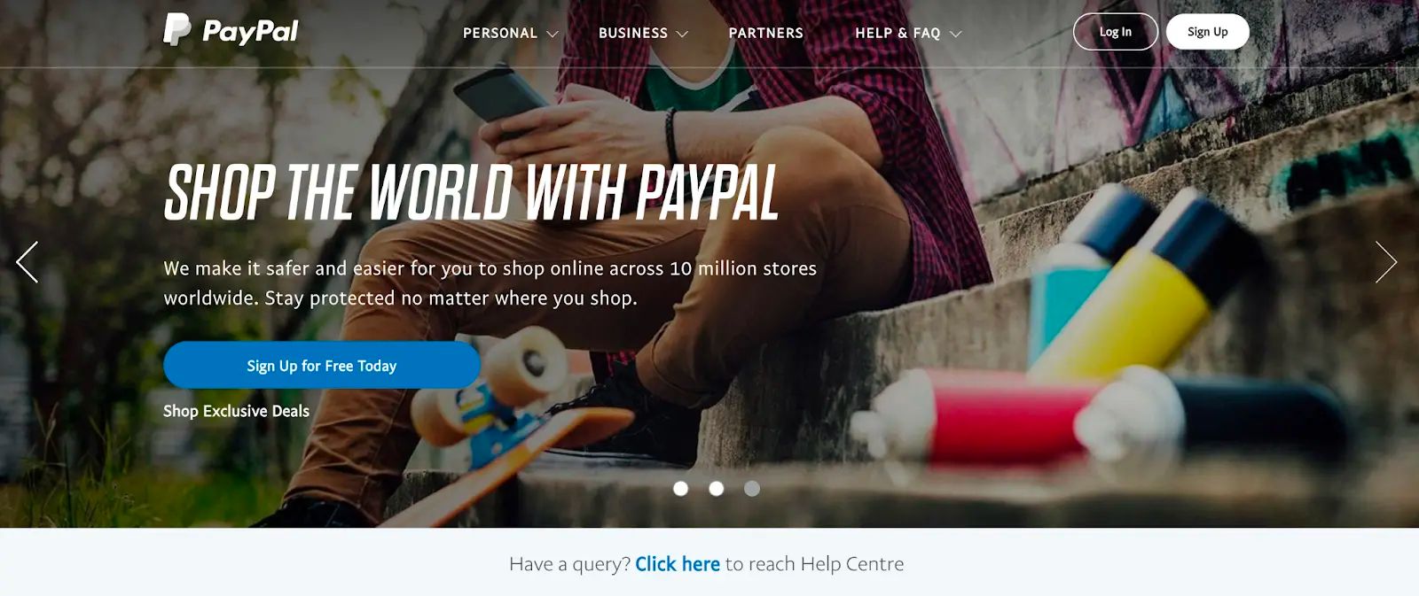 PayPal homepage.