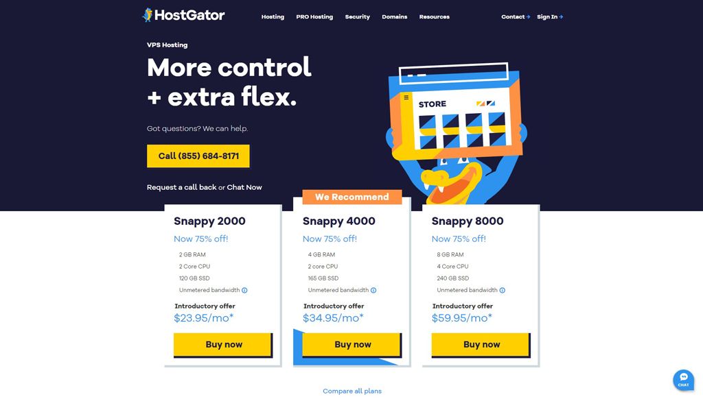 Screenshot of HostGator’s VPS hosting landing page.