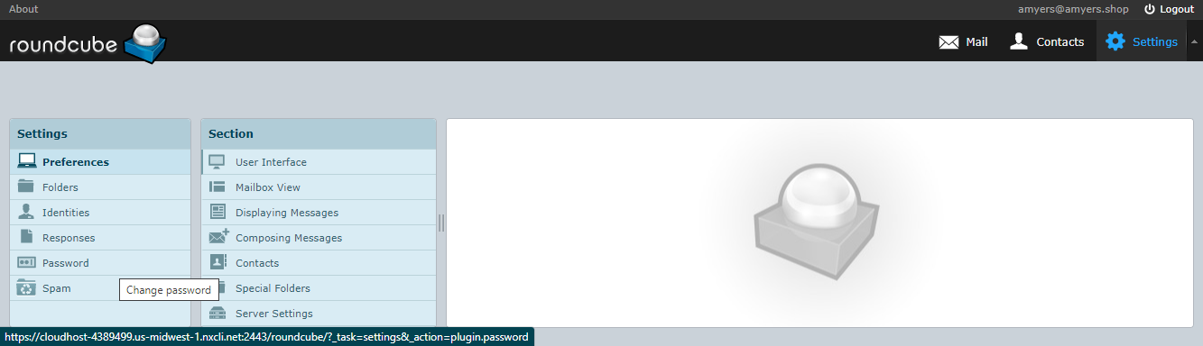 Once you’re logged into the Roundcube webmail client, go to the Settings > Password menu option.
