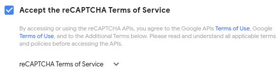 Accept the reCAPTCHA Terms of Service by selecting the checkbox.