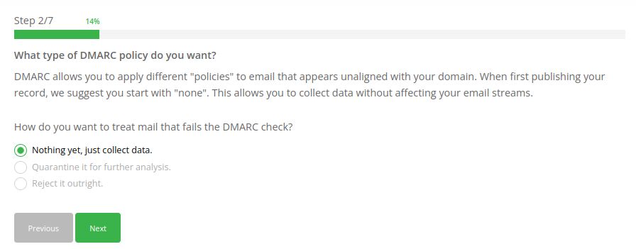 Choose your DMARC policy.