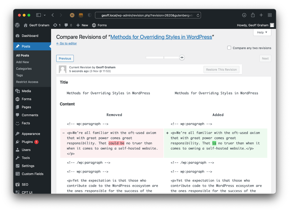 Restore this revision in WordPress