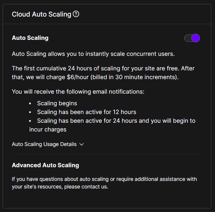 Auto scaling in Nexcess dashboard to make high traffic WordPress hosting with high availability possible.