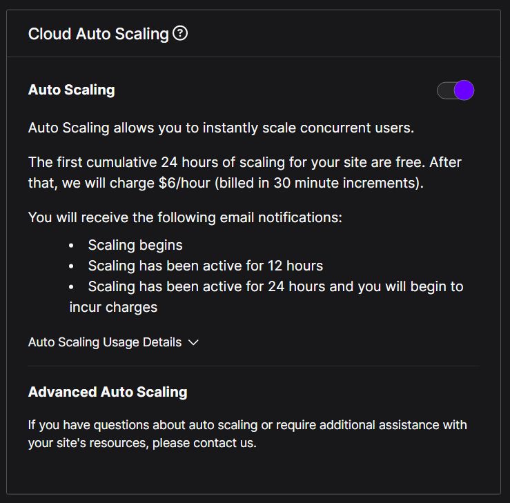 Auto scaling in Nexcess dashboard to make high traffic WordPress hosting with high availability possible. 