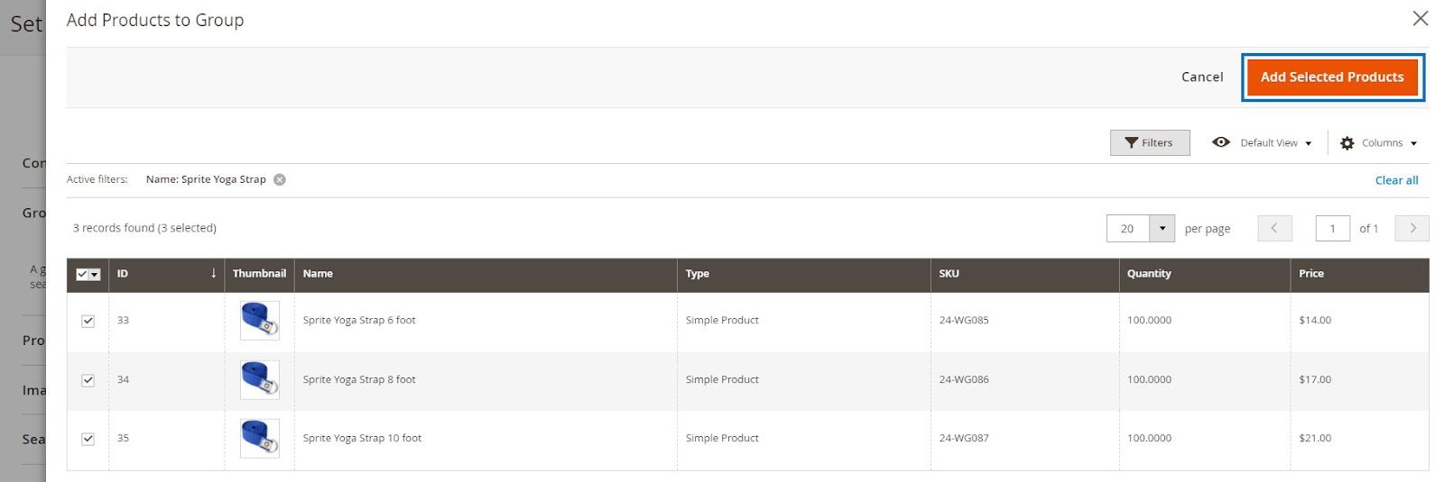 select child products for grouped product