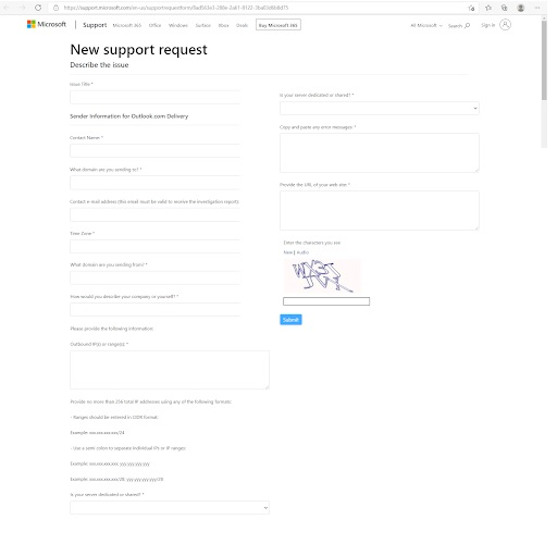 IP blacklist removal form from Microsoft