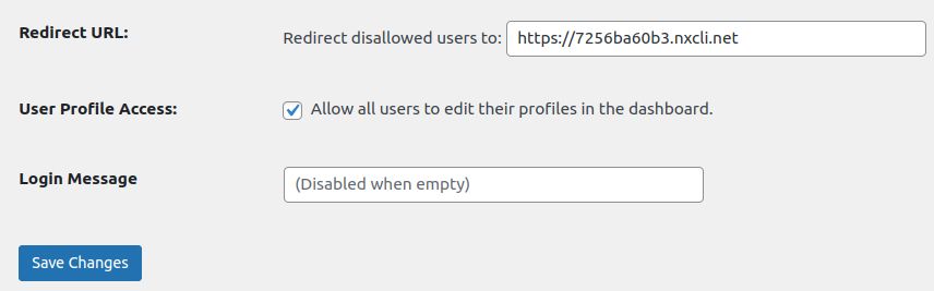 This plugin also lets you: 1. Choose a redirect URL for forbidden users, 2. Grant all users the ability to change their profile, 3, Add a personalized login message.