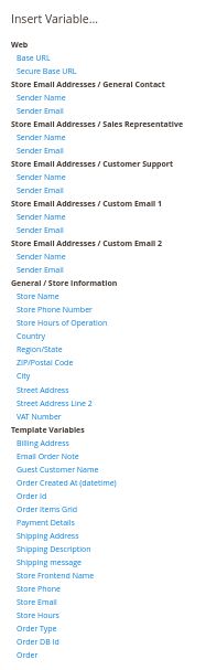 The data associated with the template determines the list of accessible variables for a specific email template, as seen in the image below.