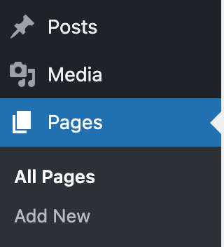 The Pages menu in wp-admin