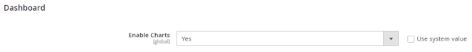 To enable the chart for your Magento Admin Dashboard. first, uncheck the Use System Value and set Yes in the Enable Chart field under the Dashboard. Click on Save Config to save the changes in the Magento store.