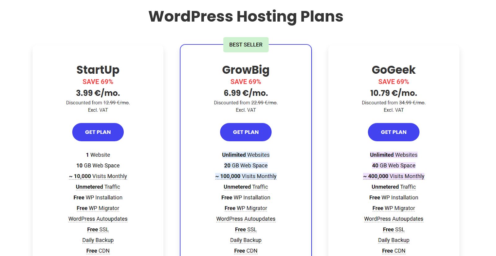 WordPress hosting plans from SiteGround