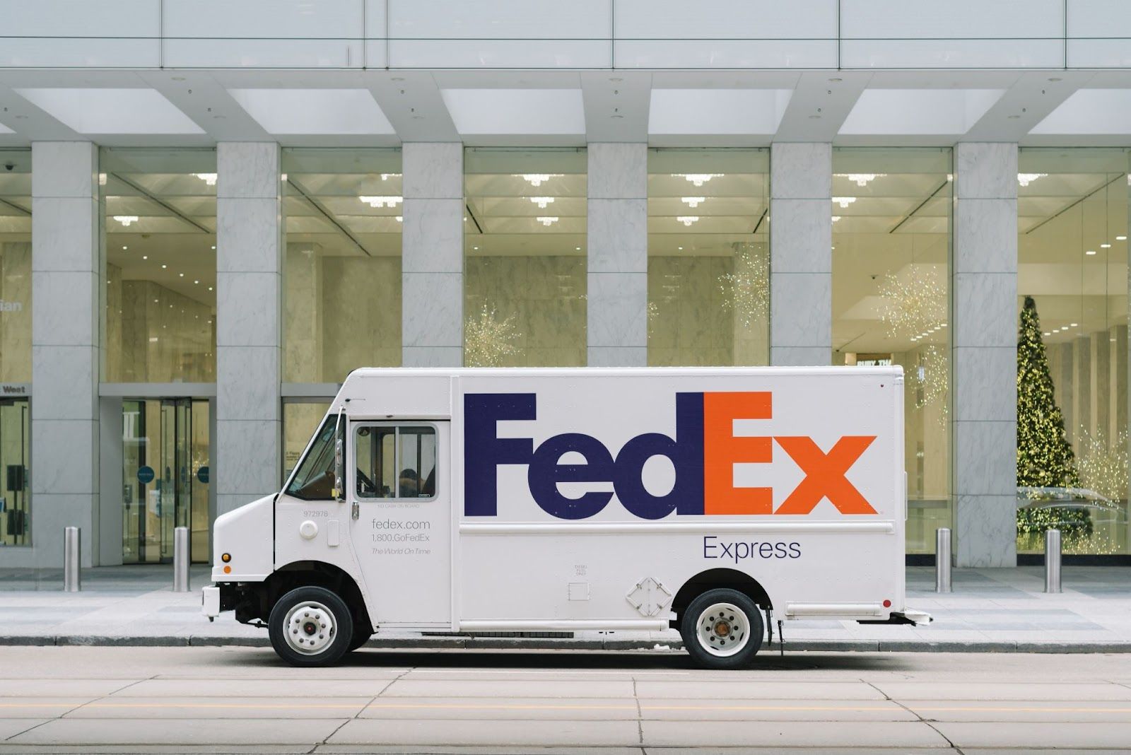 FedEx truck on the road.