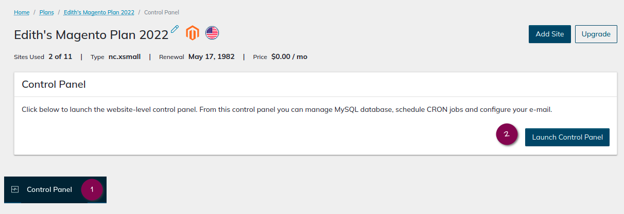 To open the cloud SiteWorx control panel, click the Launch Control Panel button as shown below.
