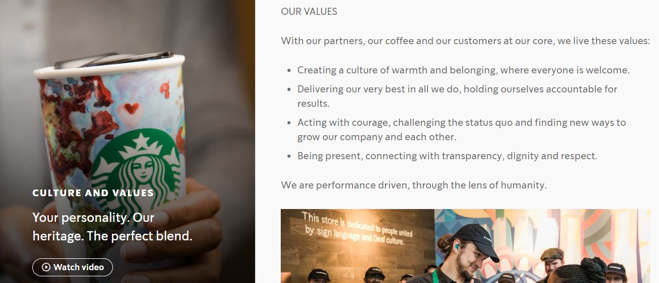 Starbucks communicates core values in their ecommerce branding strategy.