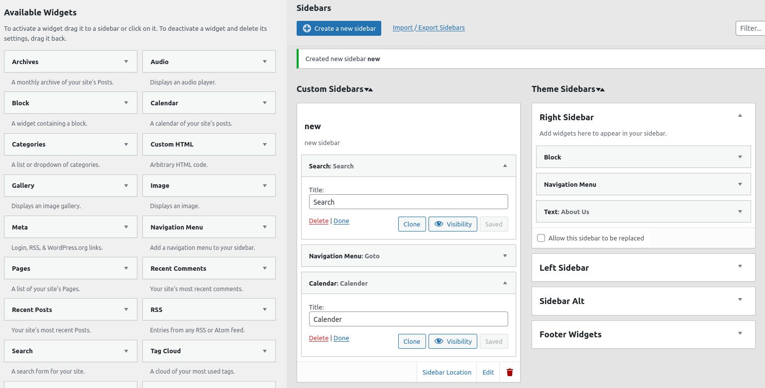 Choose where your new WordPress sidebar will appear